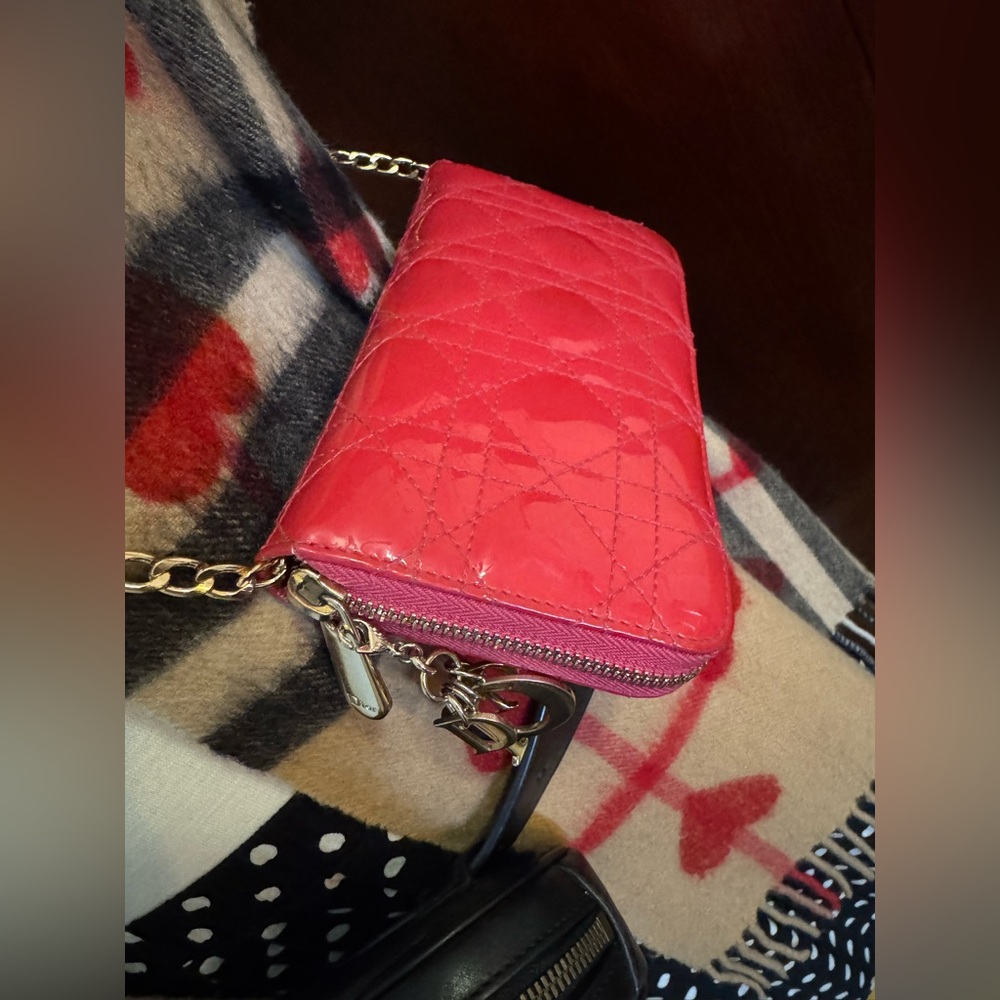 Authentic Christian Dior Red Contntinental with COA & gold chain added!